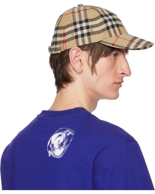Burberry Blue Beige Check Cap for men