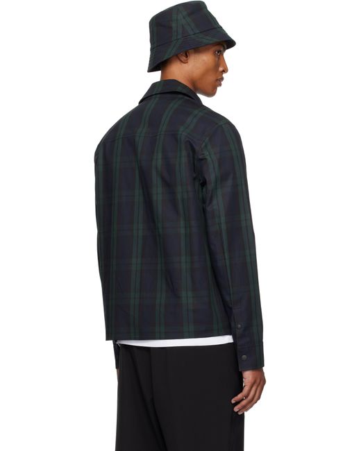 メンズ Moncler ブラック＆グリーン チェック コットン ギャバジン シャツ Black