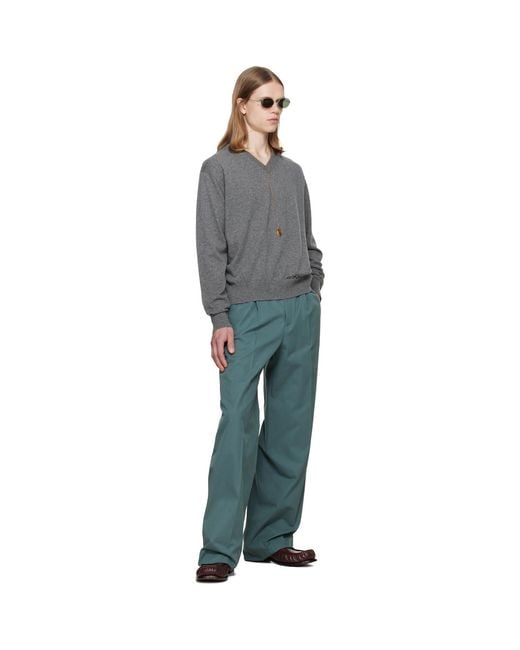 Dries Van Noten Gray Intarsia Cashmere Sweater for men
