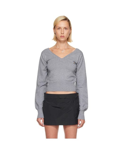 Vivienne Westwood Gray Beatrice V-Neck Sweater