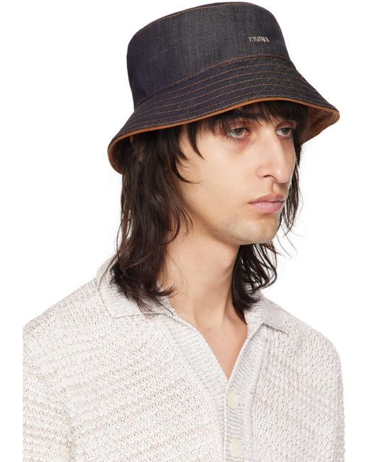 Zegna Multicolor Indigo Denim Bucket Hat for men
