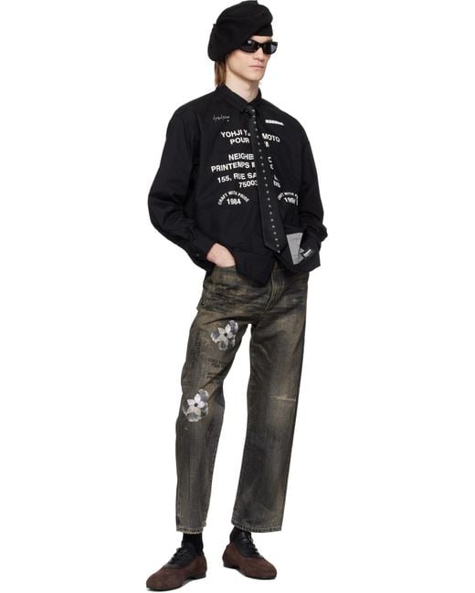 Yohji Yamamoto Black Ant Pattern Jq Derby Tie for men