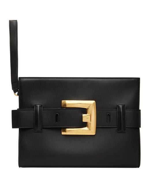 Balmain Black Anthem Smooth Leather Clutch