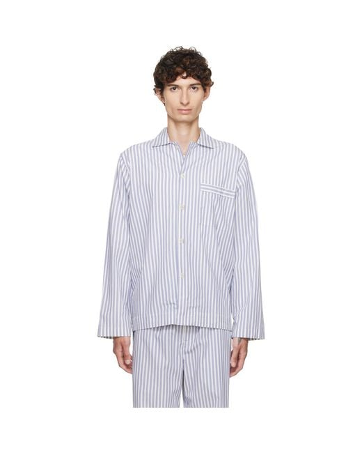 Tekla Blue Poplin Long-Sleeved Pyjama Shirt for men