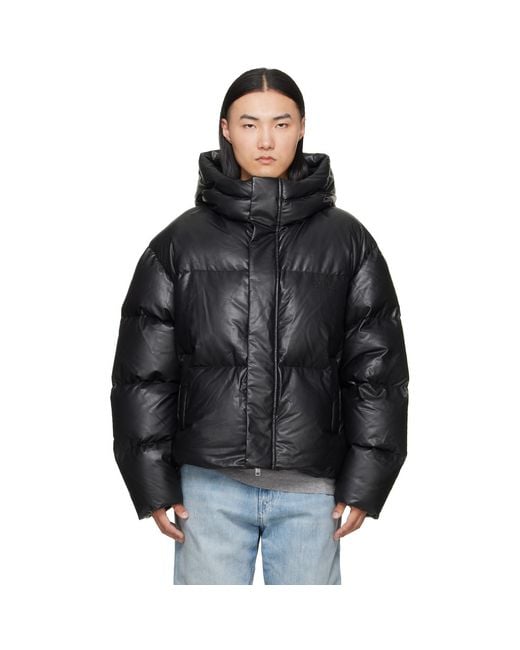 MM6 by Maison Margiela Black Faux-Leather Hooded Puffer Down Jacket for men