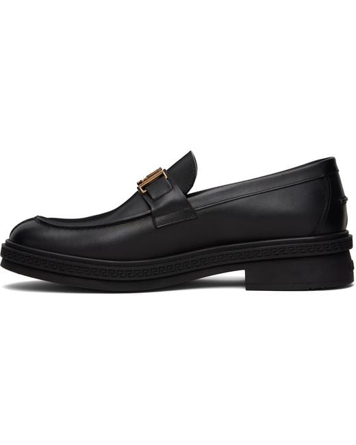 Versace Black Greca Leather Loafers for men