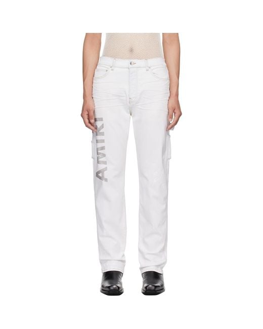 Amiri White Army Logo Painted Slim Workman Jeans for men