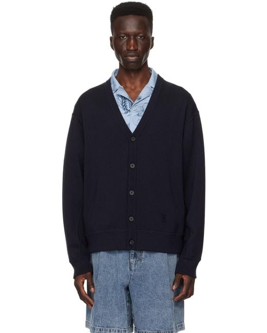 Wooyoungmi Blue Navy Y-neck Cardigan for men