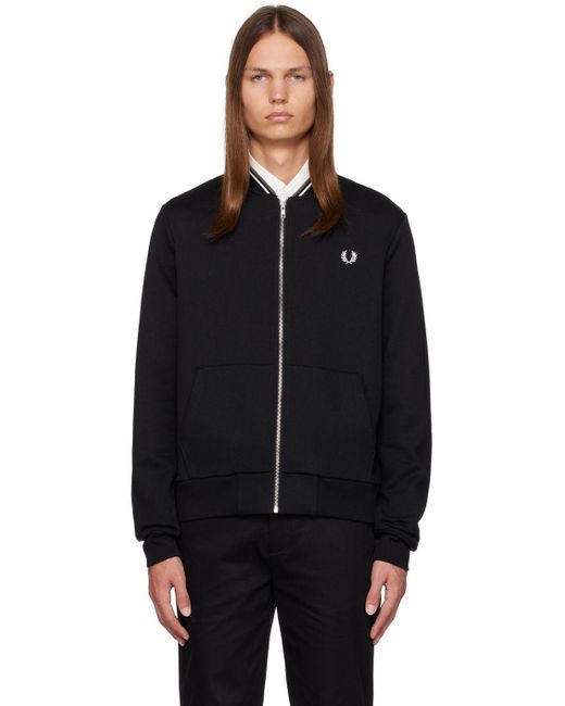 Fred Perry Zip Through Cardigan in Black for Men | Lyst