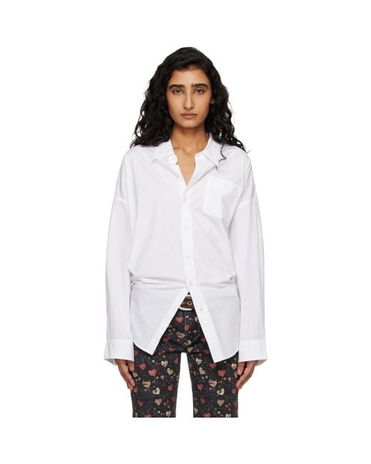 R13 White Drop Neck Oxford Shirt