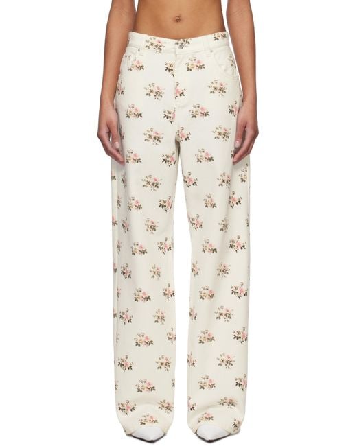 Blumarine ホワイト＆ピンク プリント ボーイフレンド ジーンズ Natural