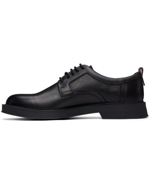 HUGO Black Perforated Monograms Leather Derbys for men