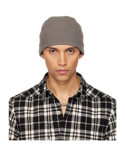 Rick Owens Gray Temple Ribbed Beanie for men