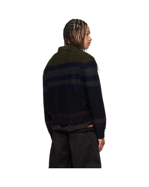 Sacai Black Horizontal Stripe Knit Pullover Sweater for men
