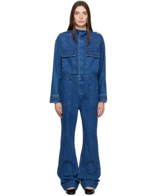 FRAME Blue Cinch Denim Jumpsuit