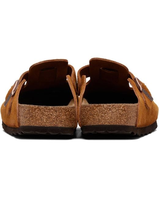 Birkenstock Brown Tan Regular Boston Soft Footbed Suede Leather Loafers for men
