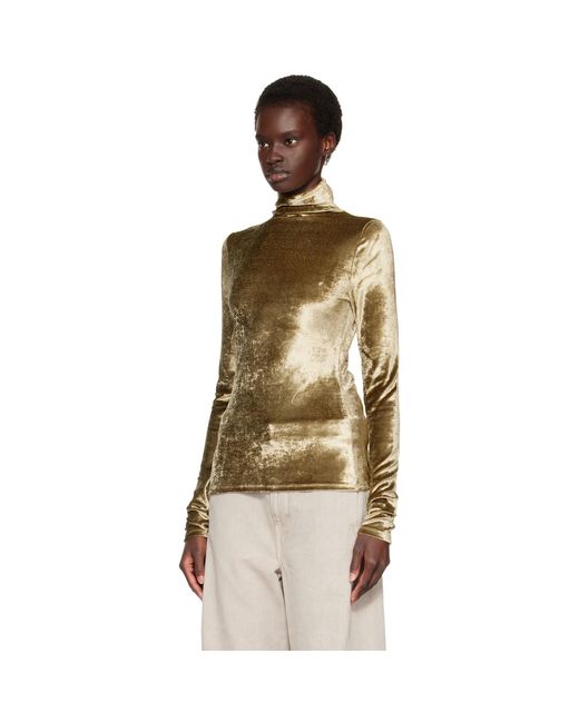 Lemaire Metallic Khaki Fitted Stand Collar Turtleneck