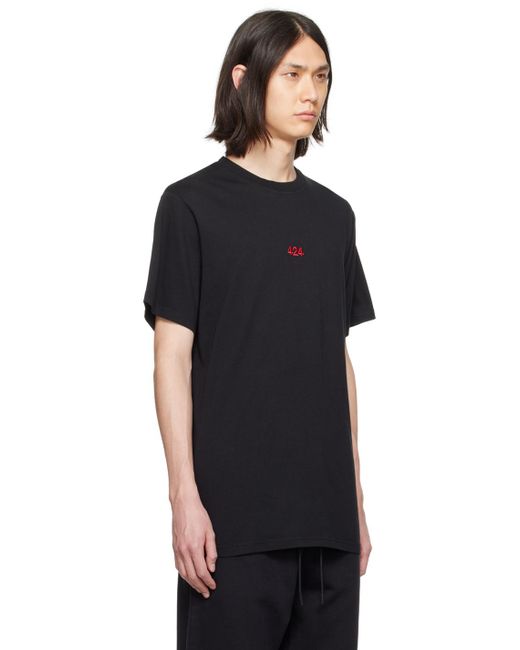 424 Black Embroide T-shirt for men