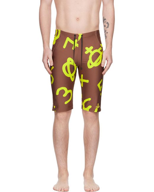 Vivienne Westwood Yellow Brown Printed Swim Shorts for men
