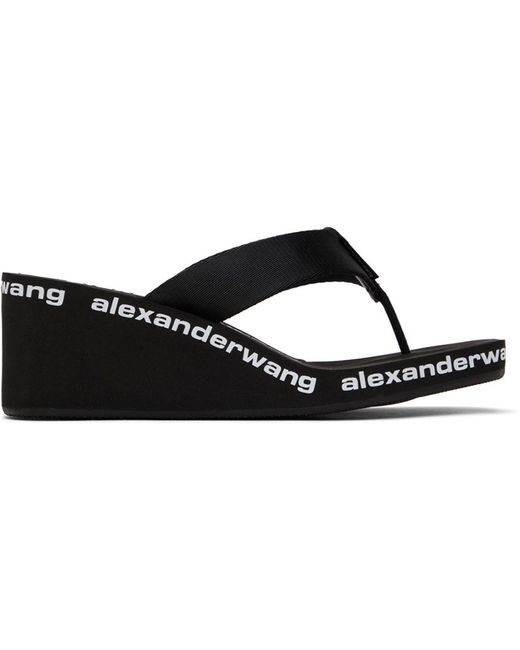 Sandales à talon compensé noires en nylon à logos Alexander Wang en coloris Black