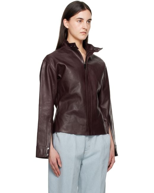Victoria Beckham バーガンディ Sculptural レザージャケット Brown