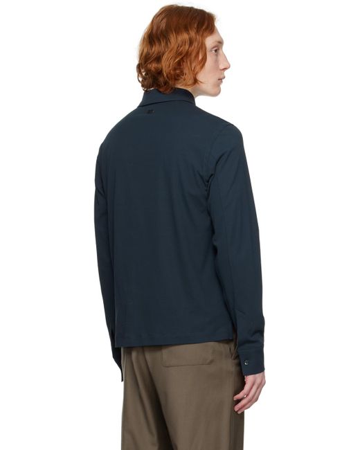 Agnona Blue Spread Collar Long Sleeve Polo for men