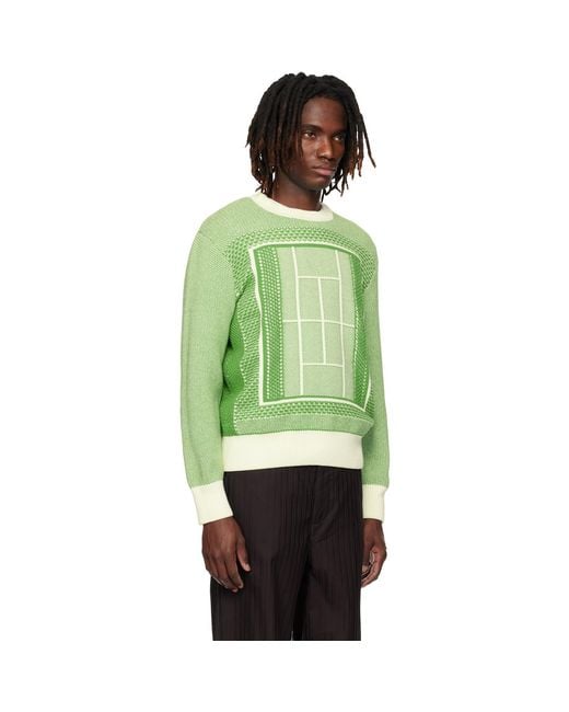 Lacoste Green Tennis Court Graphic Jacquard Sweater for men