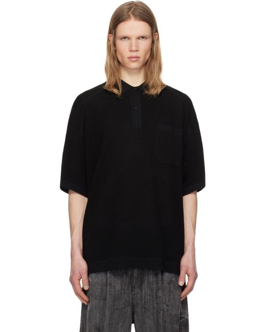 メンズ Juun.J ブラック ライト スタンドカラー 半袖 ニットポロシャツ Black