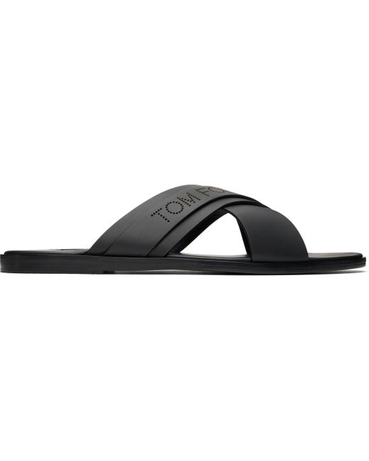 メンズ Tom Ford ブラック Preston スムースレザー サンダル Black