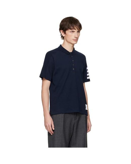 Thom Browne Blue Milano Cotton 4-Bar Polo for men