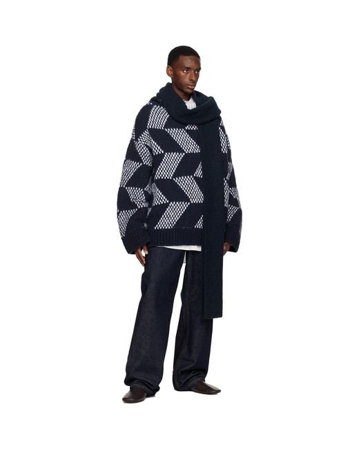 Dries Van Noten Blue Wool Scarf for men