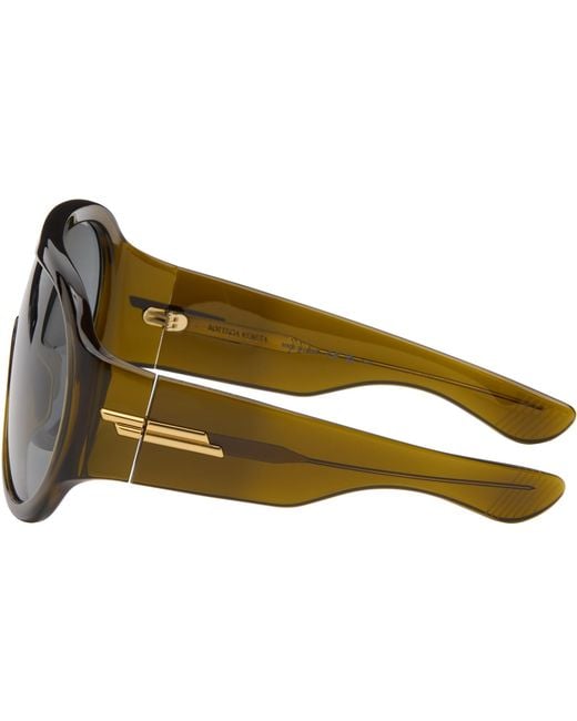 Bottega Veneta Gray Khaki Scudo Shield Sunglasses