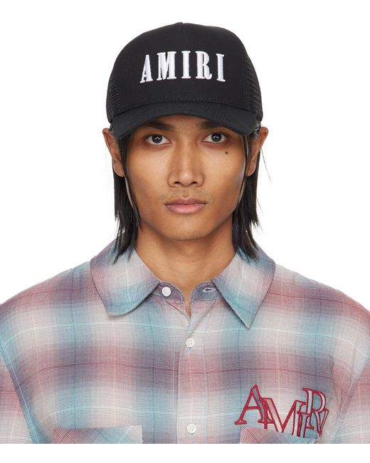 Amiri Blue Black Logo Trucker Hat for men