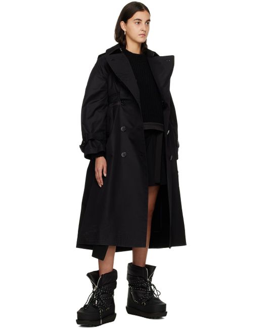 Sacai Black Double-breasted Trench Coat