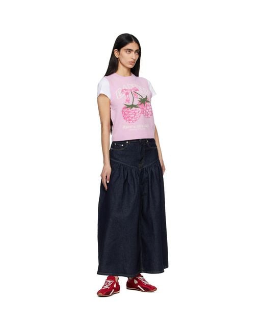 Ganni Blue Stretch Denim Midi Skirt