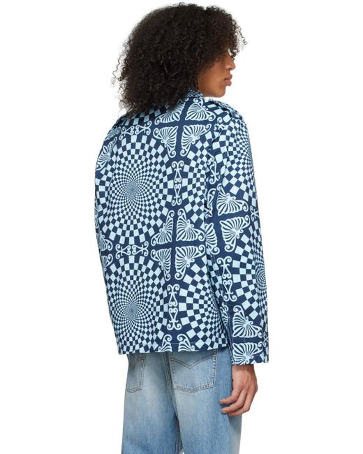 Bluemarble Blue Folk Checkerboard Jacket for men