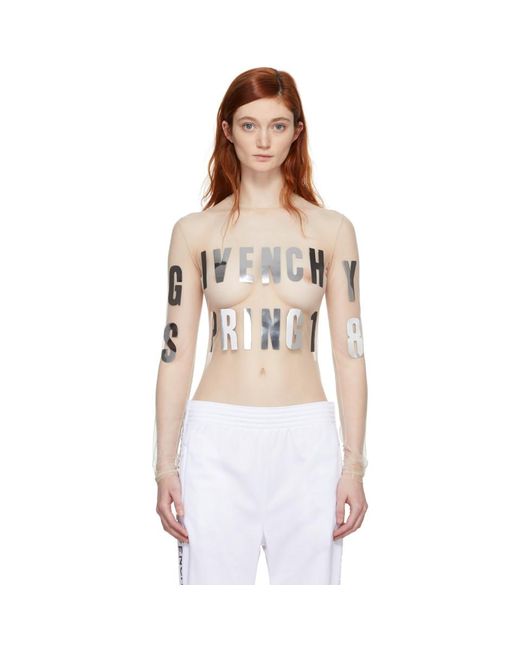Givenchy Natural Beige Mesh Logo Bodysuit