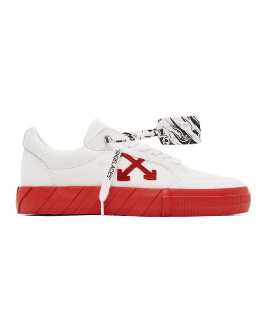 Off-White c/o Virgil Abloh White And Red Suede Vulcanized Low Sneakers ...