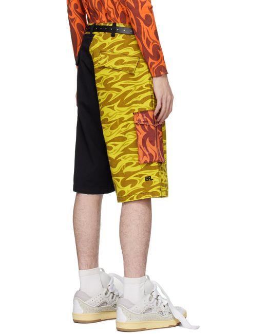 ERL Yellow Printed Cargo Shorts for men
