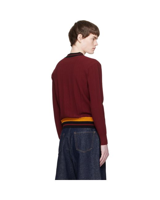 Dries Van Noten Red Block Stripe Cardigan for men