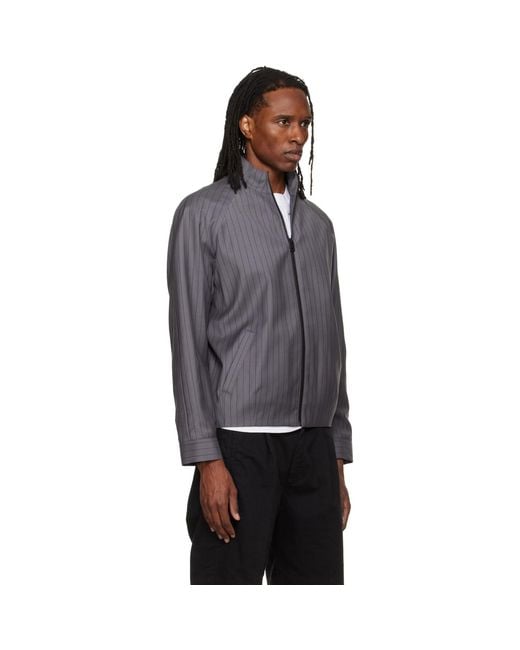 HUGO Gray Slim-Fit Chalk-Stripe Virgin Wool Jacket for men