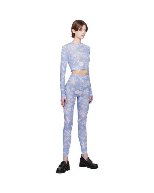 Moschino Blue Floral Print Mesh Leggings