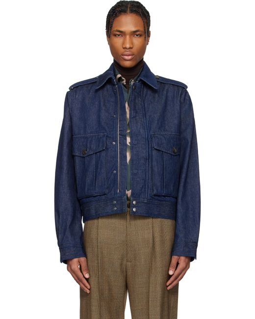 メンズ Dries Van Noten ネイビー クロップド デニムジャケット Blue