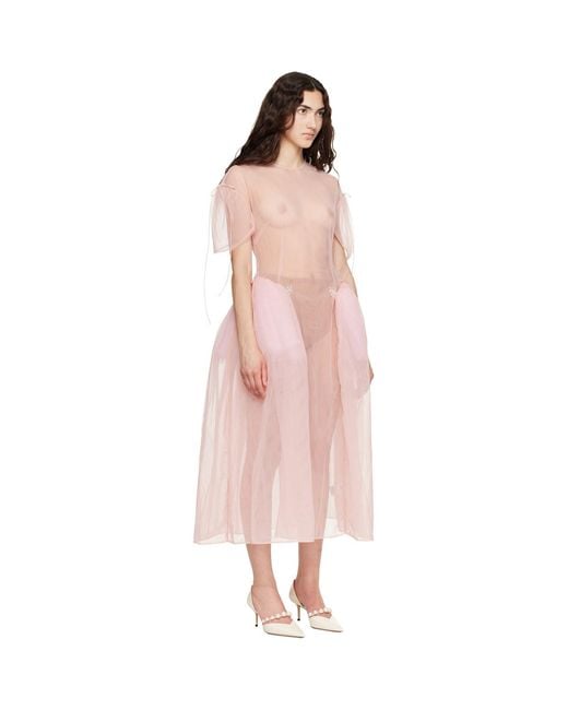 Simone Rocha Pink Puff Sleeve Cord Hip Midi Dress