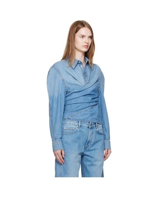 Mugler Blue Wrapped Chambray Shirt