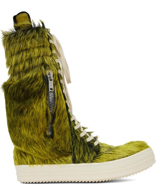 Rick Owens Green Geobasket Calf Hair And Leather High-top Sneakers for men