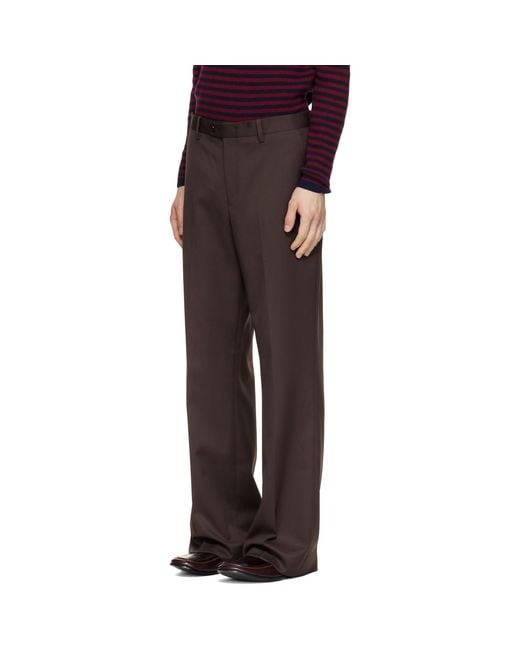 TONYWACK Brown Wool Blend Flared Trousers for men
