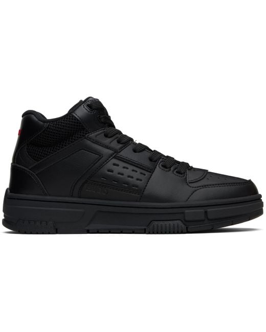 HUGO Black Faux-Leather High-Top Sneakers for men