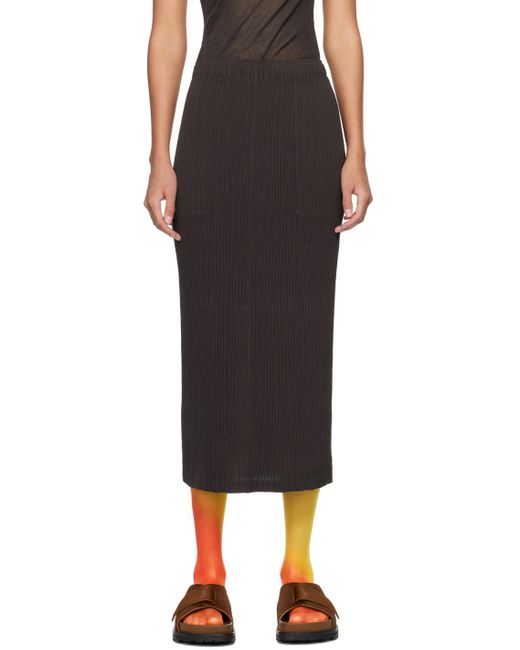 Issey Miyake Black Hatching Midi Skirt