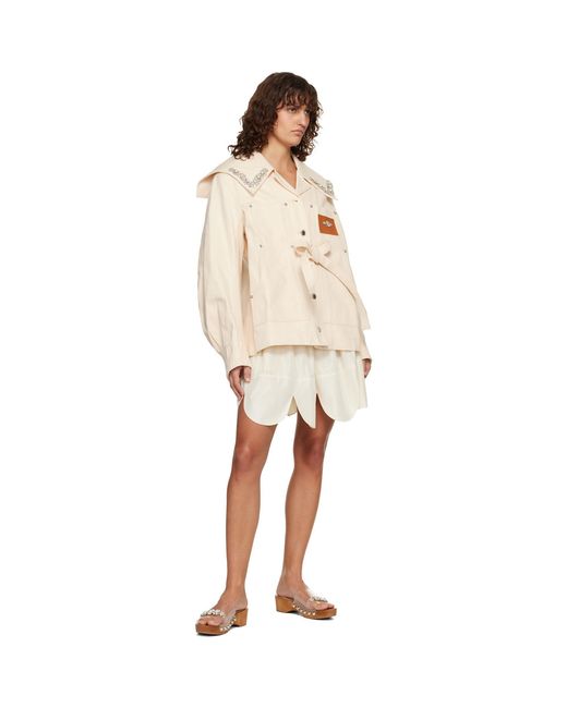 Simone Rocha Natural Off- Sailor Collar Workwear Bow Denim Jacket